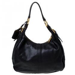 Pre Owned Prada Black Vitello Daino Leather Zip-Top Hobo