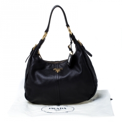 Pre Owned Prada Black Vitello Daino Leather Zip-Top Hobo