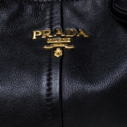 Pre Owned Prada Black Vitello Daino Leather Zip-Top Hobo