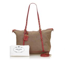 Pre Owned Prada Brown/Red Canapa Canvas Shoulder Bag