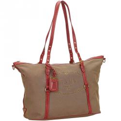 Pre Owned Prada Brown/Red Canapa Canvas Shoulder Bag