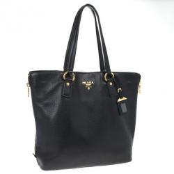 مملوكة مسبقًا Prada Black Vitello Daino Side Zip Shopping Tote
