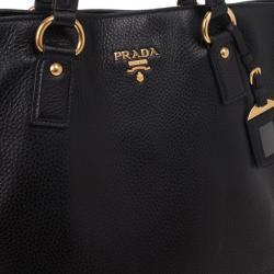مملوكة مسبقًا Prada Black Vitello Daino Side Zip Shopping Tote