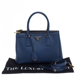 Pre Owned Prada Blue Saffiano Lux Leather Small Double Zip Tote