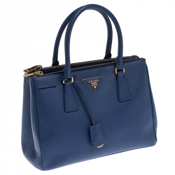 Pre Owned Prada Blue Saffiano Lux Leather Small Double Zip Tote