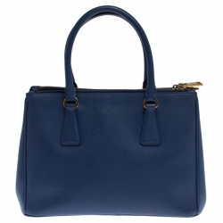 Pre Owned Prada Blue Saffiano Lux Leather Small Double Zip Tote