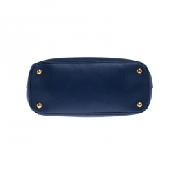 Pre Owned Prada Blue Saffiano Lux Leather Small Double Zip Tote