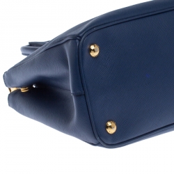 Pre Owned Prada Blue Saffiano Lux Leather Small Double Zip Tote