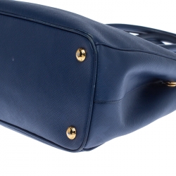 Pre Owned Prada Blue Saffiano Lux Leather Small Double Zip Tote
