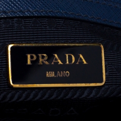 Pre Owned Prada Blue Saffiano Lux Leather Small Double Zip Tote