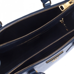 Pre Owned Prada Blue Saffiano Lux Leather Small Double Zip Tote