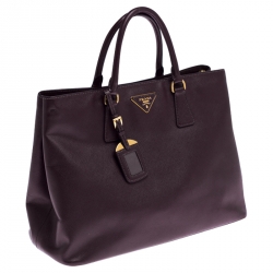 Pre Owned Prada Burgundy Saffiano Lux Leather Large Galleria Tote