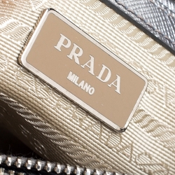 Pre Owned Prada Silver Saffiano Lux Leather Mini Double Zip Tote