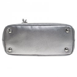 Pre Owned Prada Silver Saffiano Lux Leather Mini Double Zip Tote