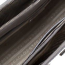 Pre Owned Prada Silver Saffiano Lux Leather Mini Double Zip Tote