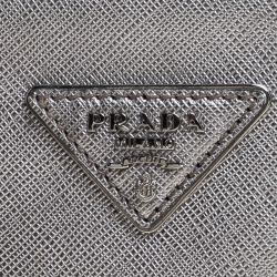 Pre Owned Prada Silver Saffiano Lux Leather Mini Double Zip Tote