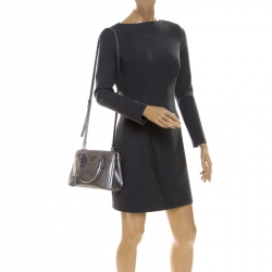 Pre Owned Prada Silver Saffiano Lux Leather Mini Double Zip Tote