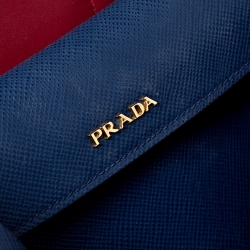 Pre Owned Prada Blue Saffiano Cuir Leather Double Handle Tote