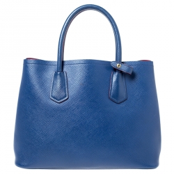Pre Owned Prada Blue Saffiano Cuir Leather Double Handle Tote