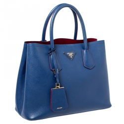 Pre Owned Prada Blue Saffiano Cuir Leather Double Handle Tote