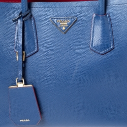 Pre Owned Prada Blue Saffiano Cuir Leather Double Handle Tote