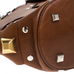 Pre Owned Prada Brown Woven Leather Studded Lattice Tote