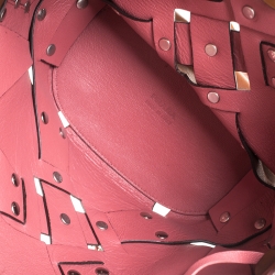 Pre Owned Prada Brown Woven Leather Studded Lattice Tote