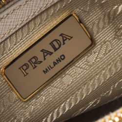 Pre Owned Prada White Saffiano Lux Leather Mini Galleria Double Zip Tote