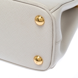 Pre Owned Prada White Saffiano Lux Leather Mini Galleria Double Zip Tote