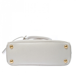Pre Owned Prada White Saffiano Lux Leather Mini Galleria Double Zip Tote