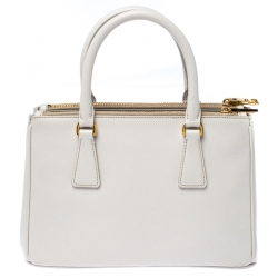 Pre Owned Prada White Saffiano Lux Leather Mini Galleria Double Zip Tote