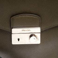 Pre Owned Prada Olive Green Saffiano Lux  Leather Flap Shoulder Bag