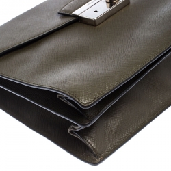 Pre Owned Prada Olive Green Saffiano Lux  Leather Flap Shoulder Bag