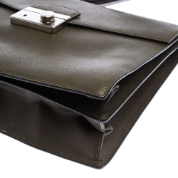 Pre Owned Prada Olive Green Saffiano Lux  Leather Flap Shoulder Bag