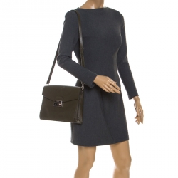 Pre Owned Prada Olive Green Saffiano Lux  Leather Flap Shoulder Bag