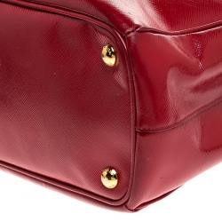 Pre Owned Prada Red Saffiano Patent Leather Medium Gardener's Tote