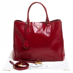 Pre Owned Prada Red Saffiano Patent Leather Medium Gardener's Tote
