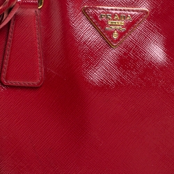 Pre Owned Prada Red Saffiano Patent Leather Medium Gardener's Tote