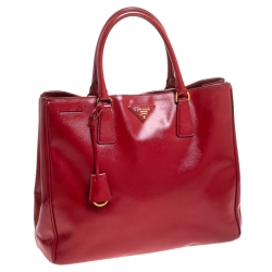 Pre Owned Prada Red Saffiano Patent Leather Medium Gardener's Tote