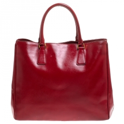 Pre Owned Prada Red Saffiano Patent Leather Medium Gardener's Tote