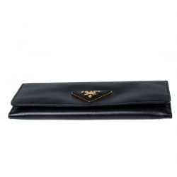 Pre Owned Prada Black Saffiano Lux Leather Continental Wallet