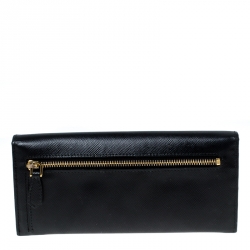 Pre Owned Prada Black Saffiano Lux Leather Continental Wallet