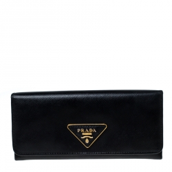 Pre Owned Prada Black Saffiano Lux Leather Continental Wallet