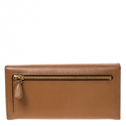 Pre Owned Prada Caramel Saffiano Lux Leather Continental Wallet