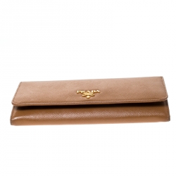 Pre Owned Prada Caramel Saffiano Lux Leather Continental Wallet