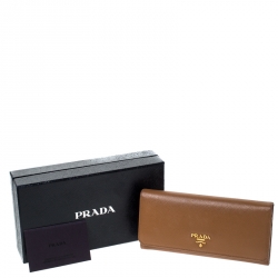Pre Owned Prada Caramel Saffiano Lux Leather Continental Wallet