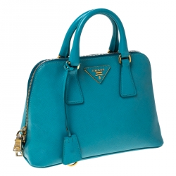 Prada Teal Saffiano Lux Leather Small Promenade Satchel