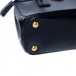 Pre Owned Prada Navy Blue Saffiano Patent Leather Mini Double Zip Tote