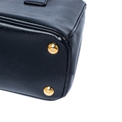 Pre Owned Prada Navy Blue Saffiano Patent Leather Mini Double Zip Tote
