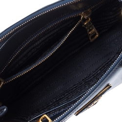 Pre Owned Prada Navy Blue Saffiano Patent Leather Mini Double Zip Tote
